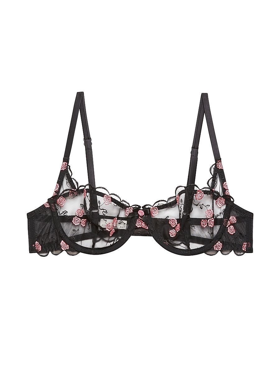 Women's Rose And Vine Embroidered Lace Balconette Bra - Black - Size 36C