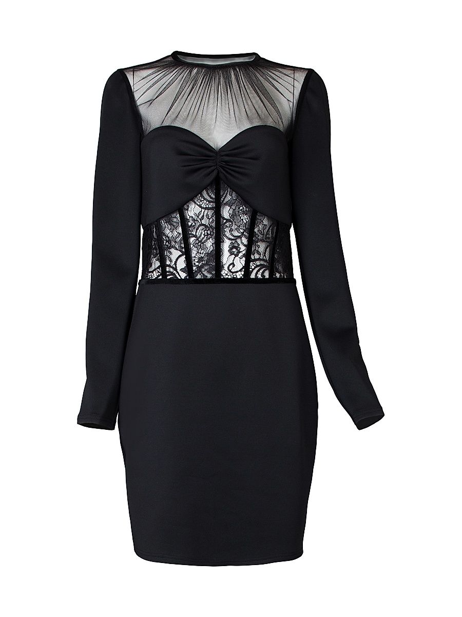 Women's Illusion Lace Sheath Cocktail Dress - Black - Size 14