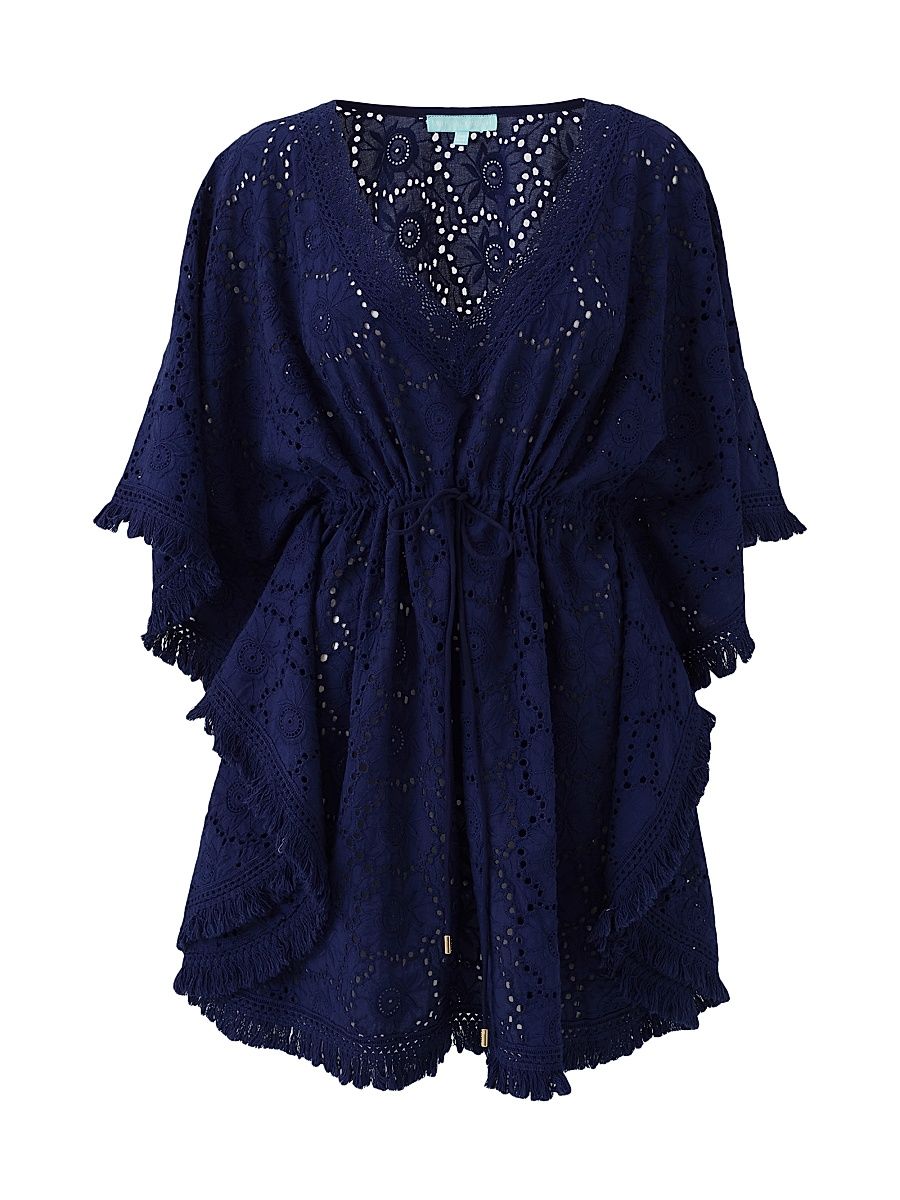 Women's Ivy Core Broderie Anglaise Drawstring Short Caftan - Navy