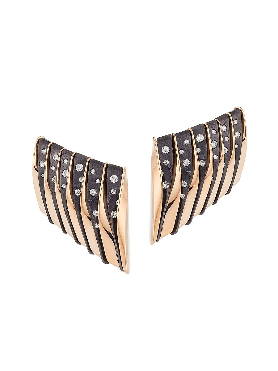 Women's Coucher De Soleil 18K Pink Gold, Bronze & Brown Diamond Earclips - Rose Gold
