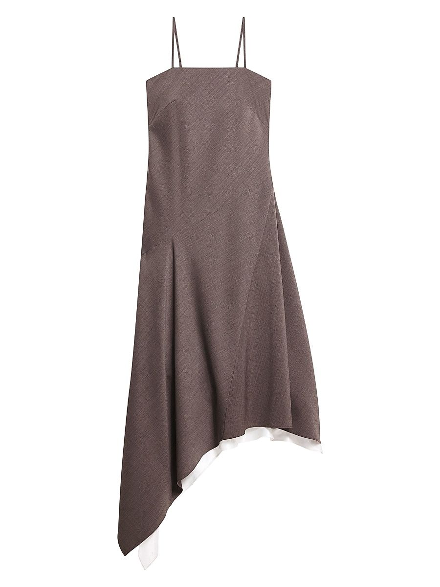 Helmut Lang Women's Layered Wool Scarf-Hem Dress - Light Brown Melange - Size 6