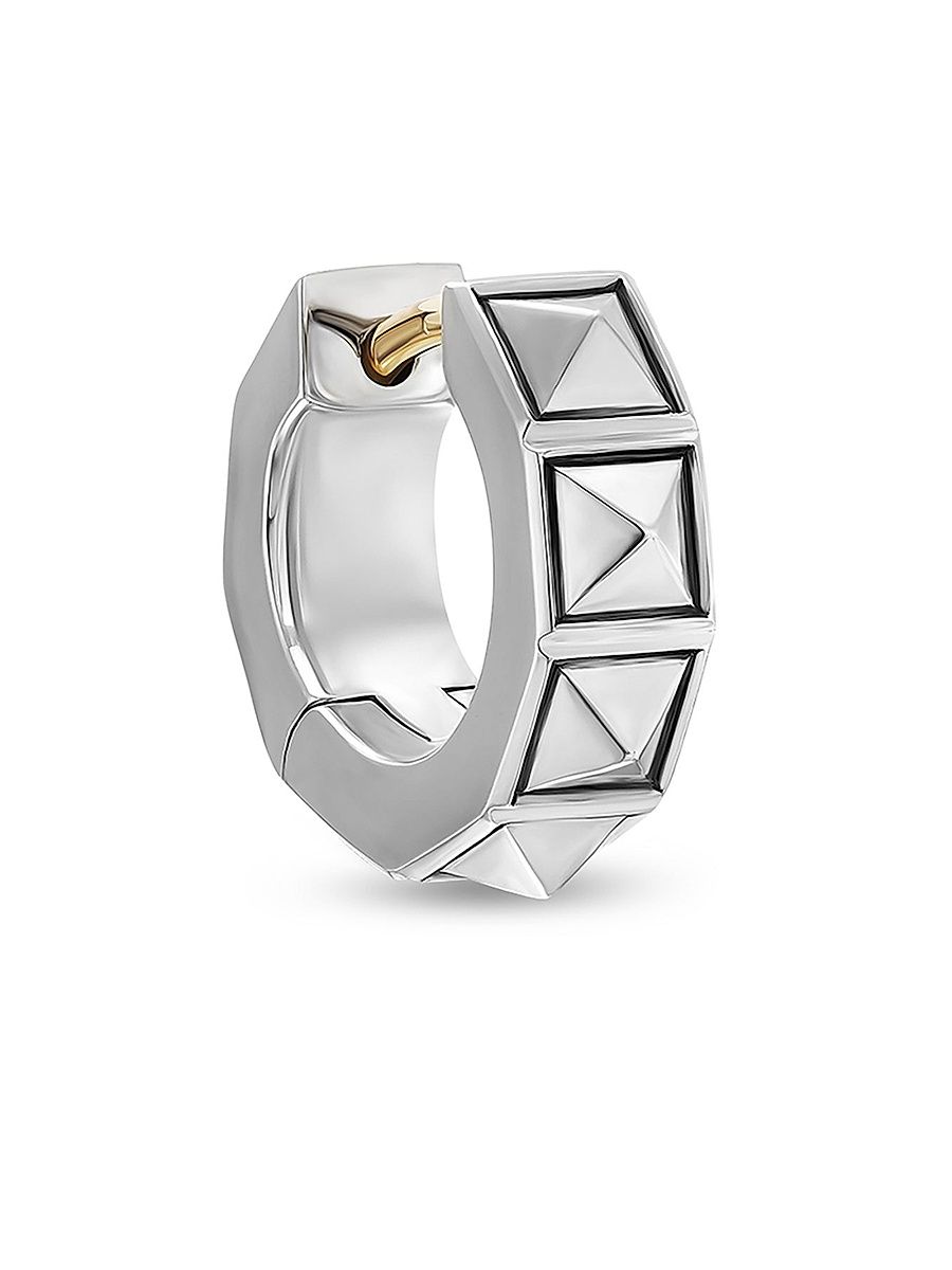 Men's Pyramid Hoop Earring in Sterling Silver, 12.3MM - Silver