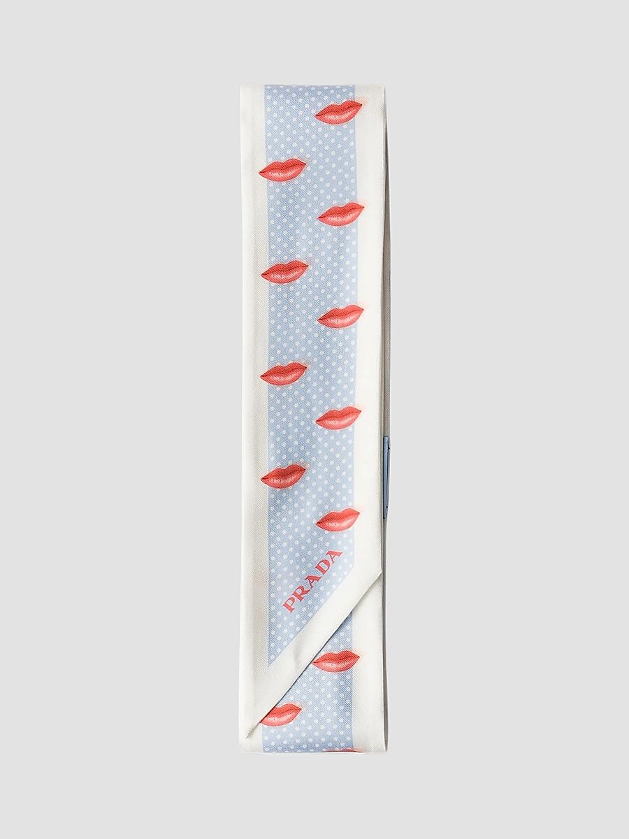 Prada Women's Printed Silk Twill Skinny Scarf - Blue