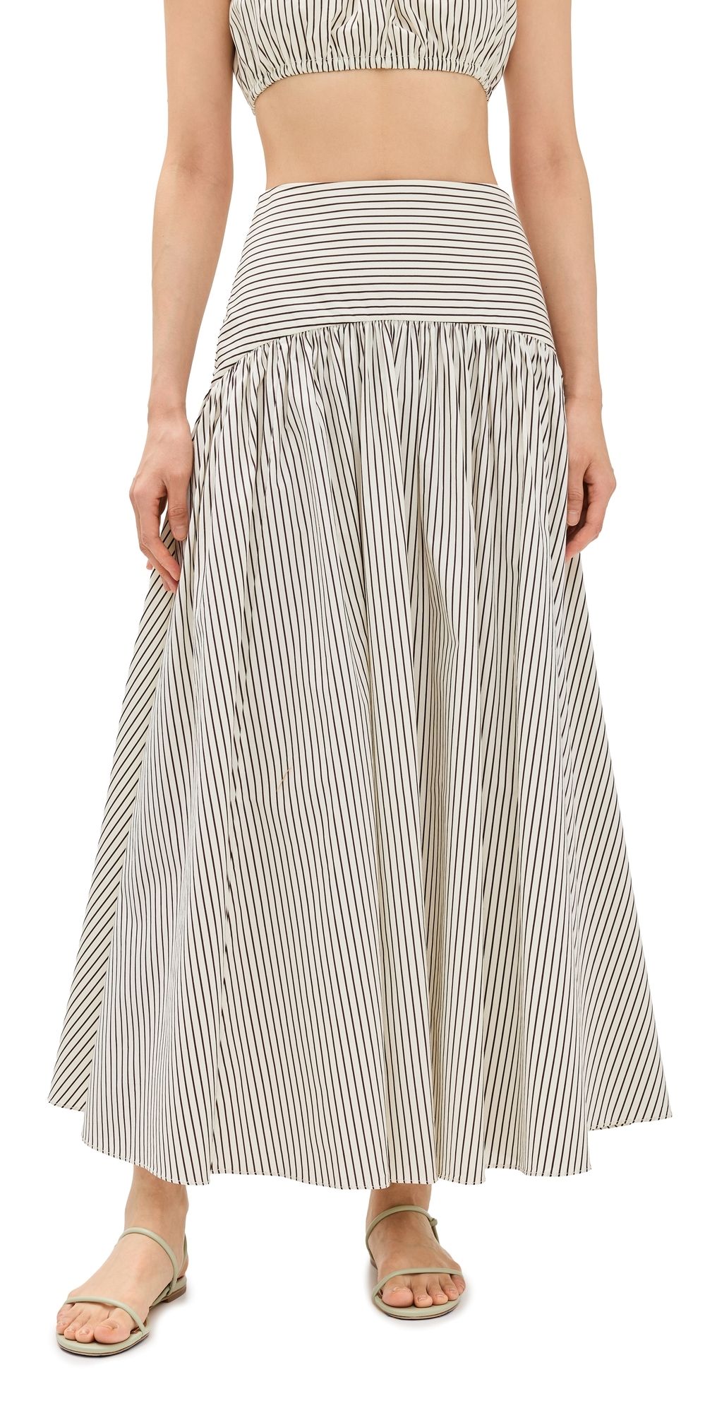 STAUD Procida Skirt Ivory/Dark Oak Micro Stripe 4
