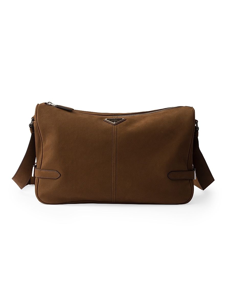 Men's Nubuck Leather Shoulder Bag - Brown
