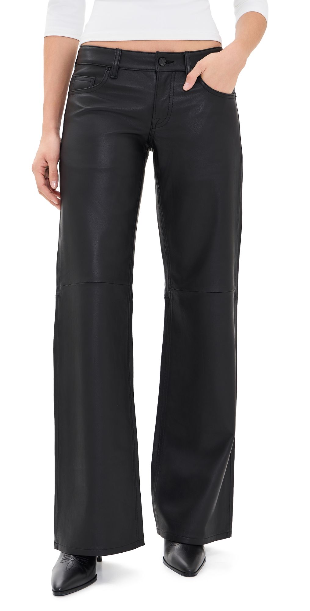 Good American Leather Low Rise Loose Pants Black001 8