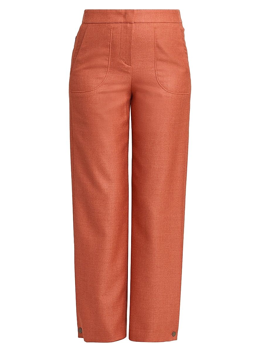 Women's Silk-Wool Straight-Leg Trousers - Solid Dark Orange - Size 16