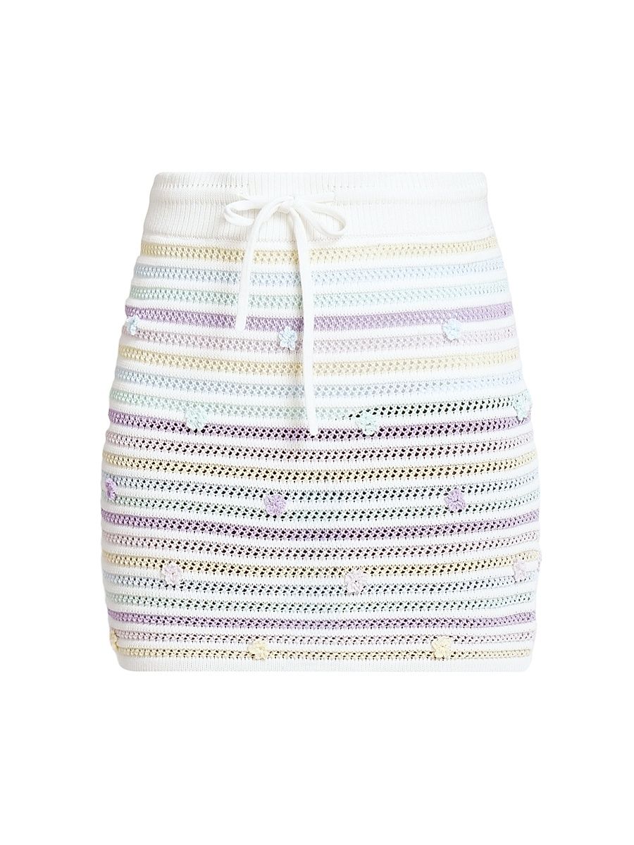 Women's Striped Crochet Cotton Miniskirt - Cotton Multi - Size Large