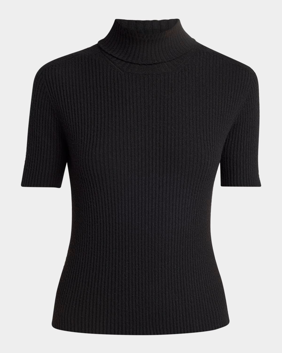 Turtleneck Short-Sleeve Cashmere Rib Sweater
