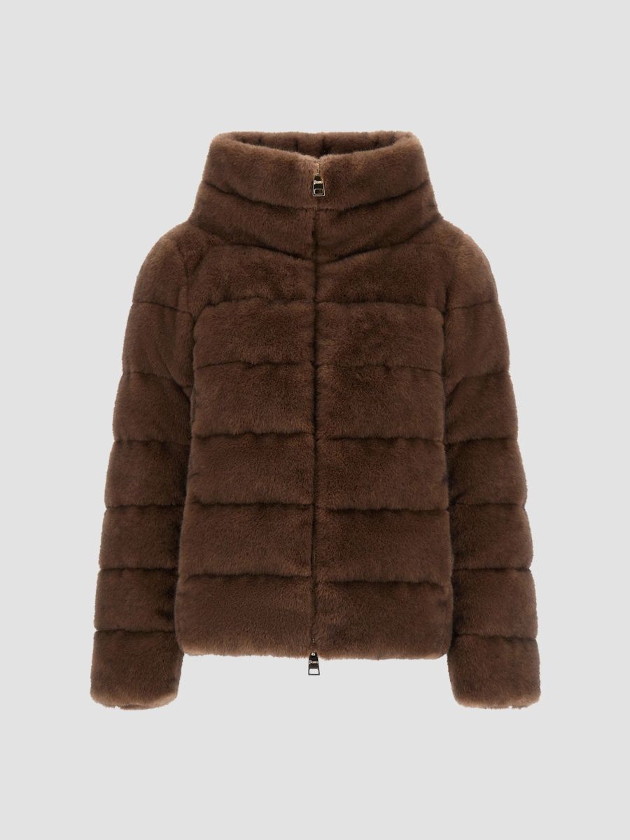Herno Women's Faux-Mink Fur Puffer Jacket - Dark Brown - Size 12