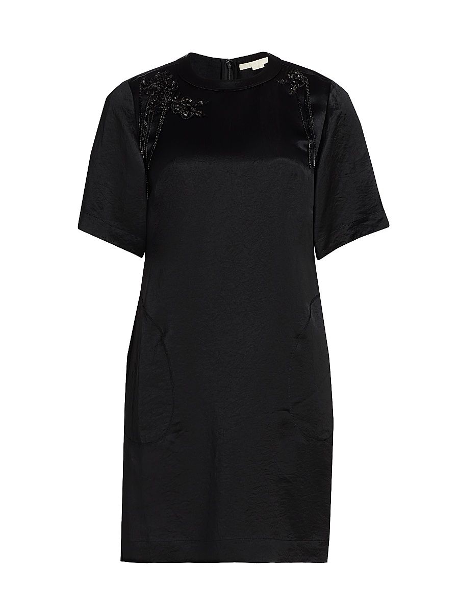 Women's Embellished Appliqué Shift Minidress - Black - Size 14