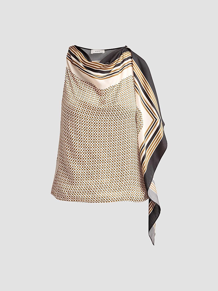 Women's Kit Geometric Satin Cowlneck Top - Black Caramel Dotted - Size XL