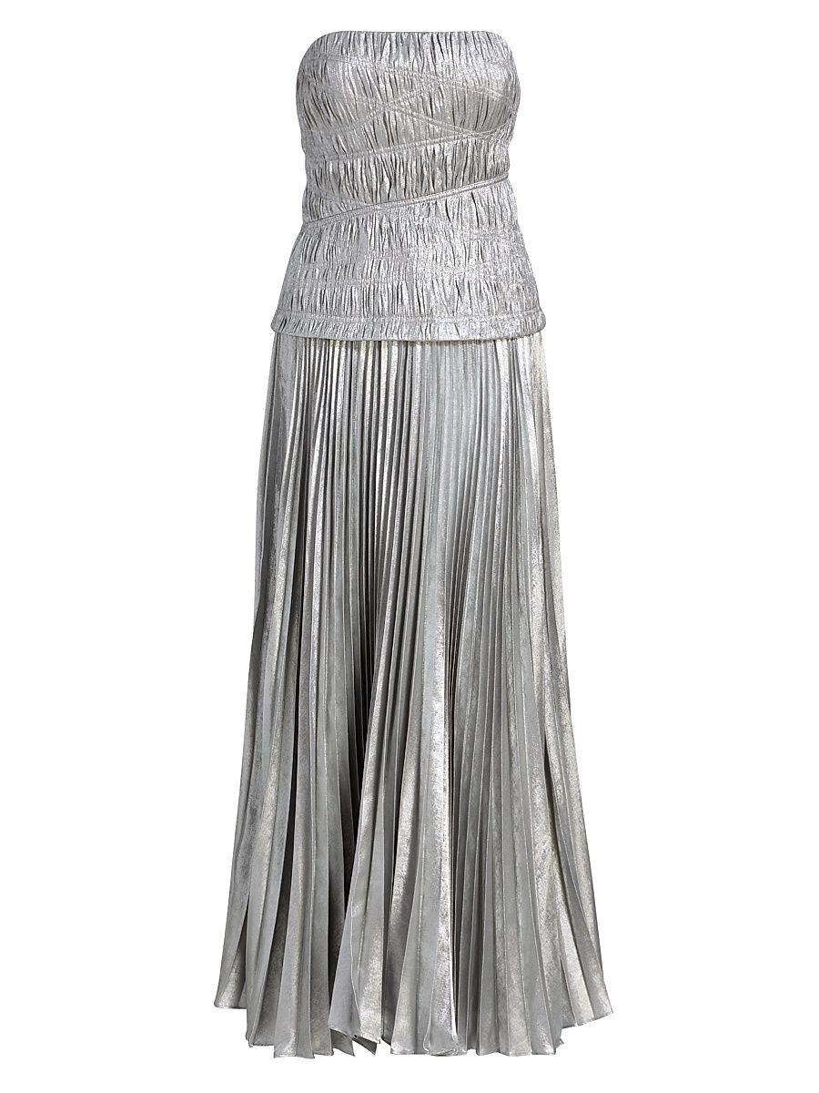 Women's Rockland Metallic Pleated Strapless Midi-Dress - Dove Metallic - Size 12