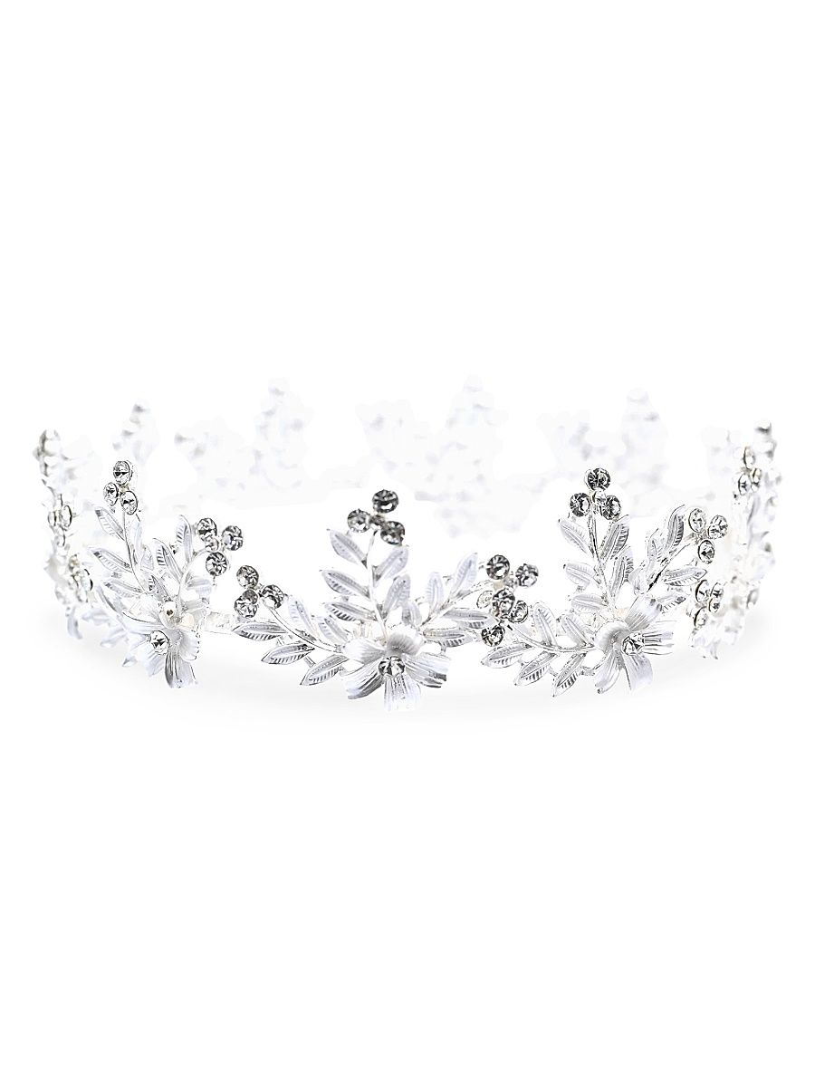 Rhinestone Floral Wreath Crown - Silver