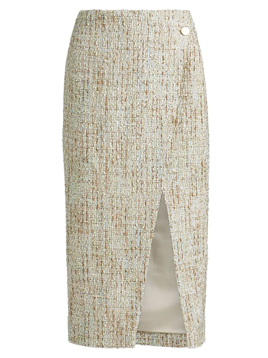 Women's Kate Tweed Button Wrap Skirt - Ice Blue Multi - Size 12