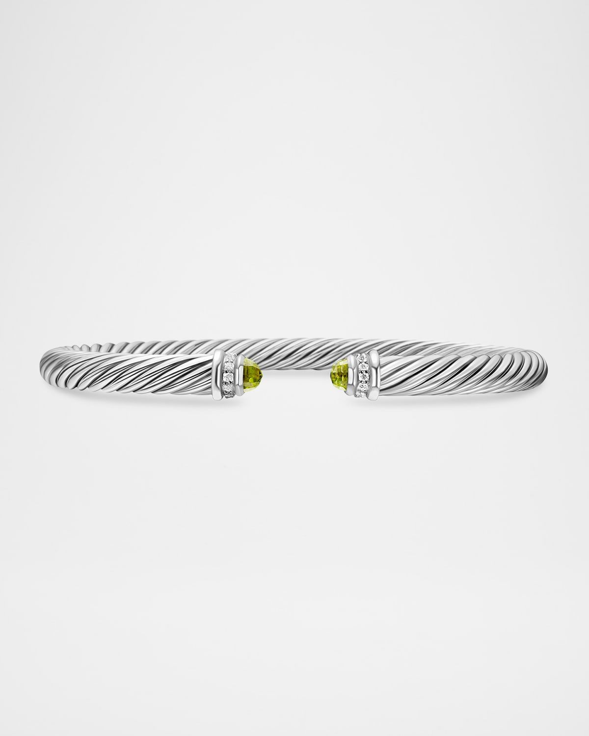 Cable Bracelet with Gemstone and Diamonds in Silver, 5mm