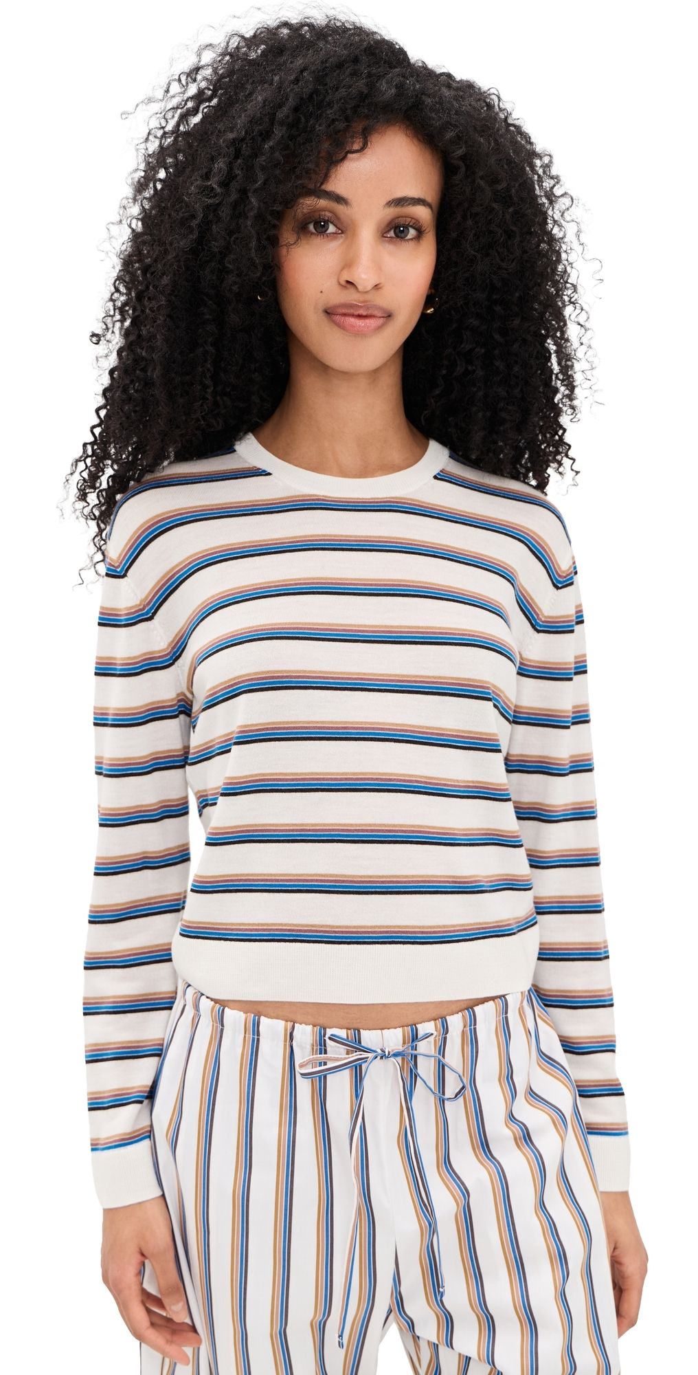 Leset Striped Classic Crew Pullover Parch/Choco/Leset Blue Stripe M