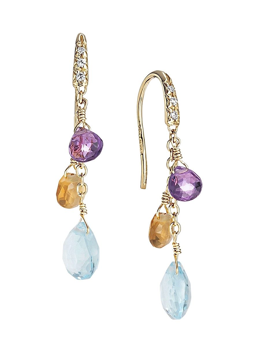 Women's Paradise 18K Yellow Gold & Mixed-Stone Short Drop Earrings - Yellow Gold Multi