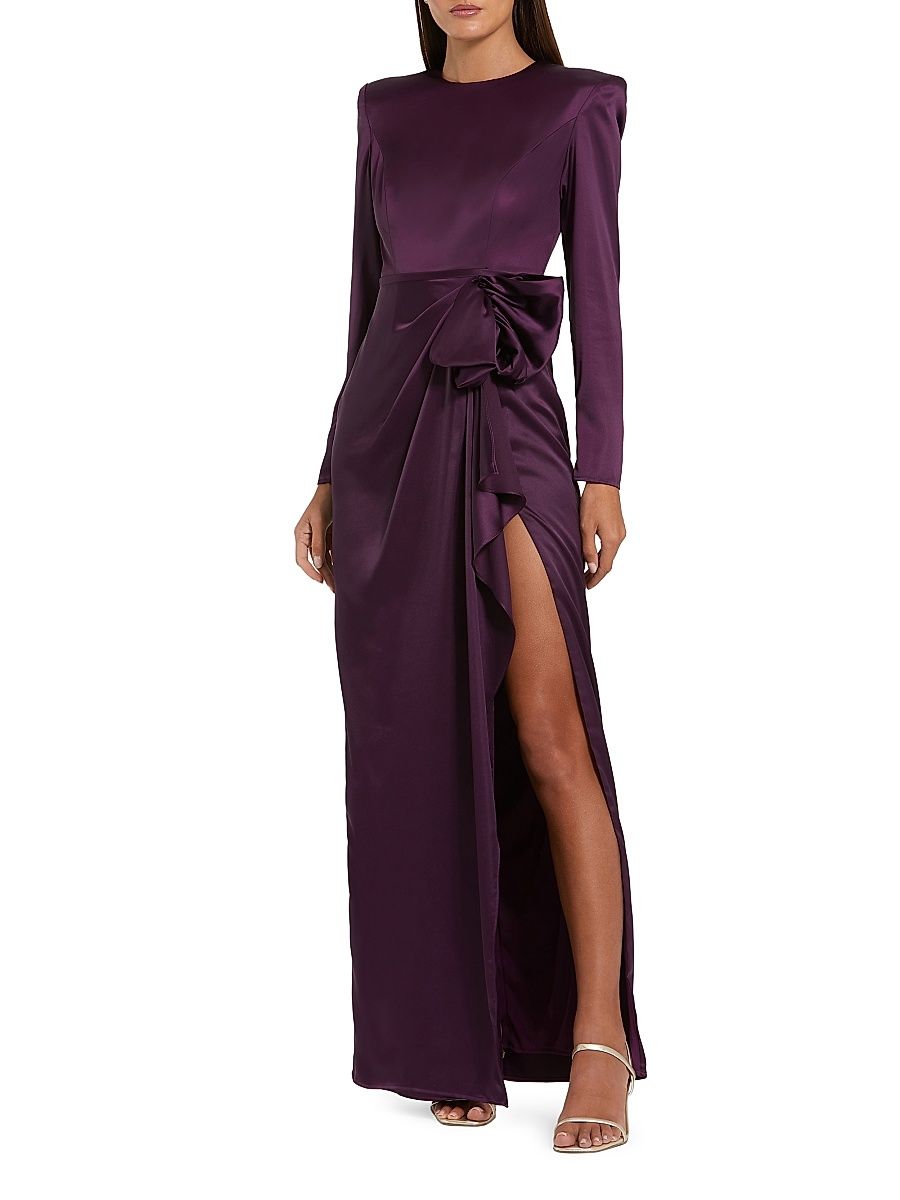 Women's Satin Power Shoulder Gown - Eggplant - Size 18
