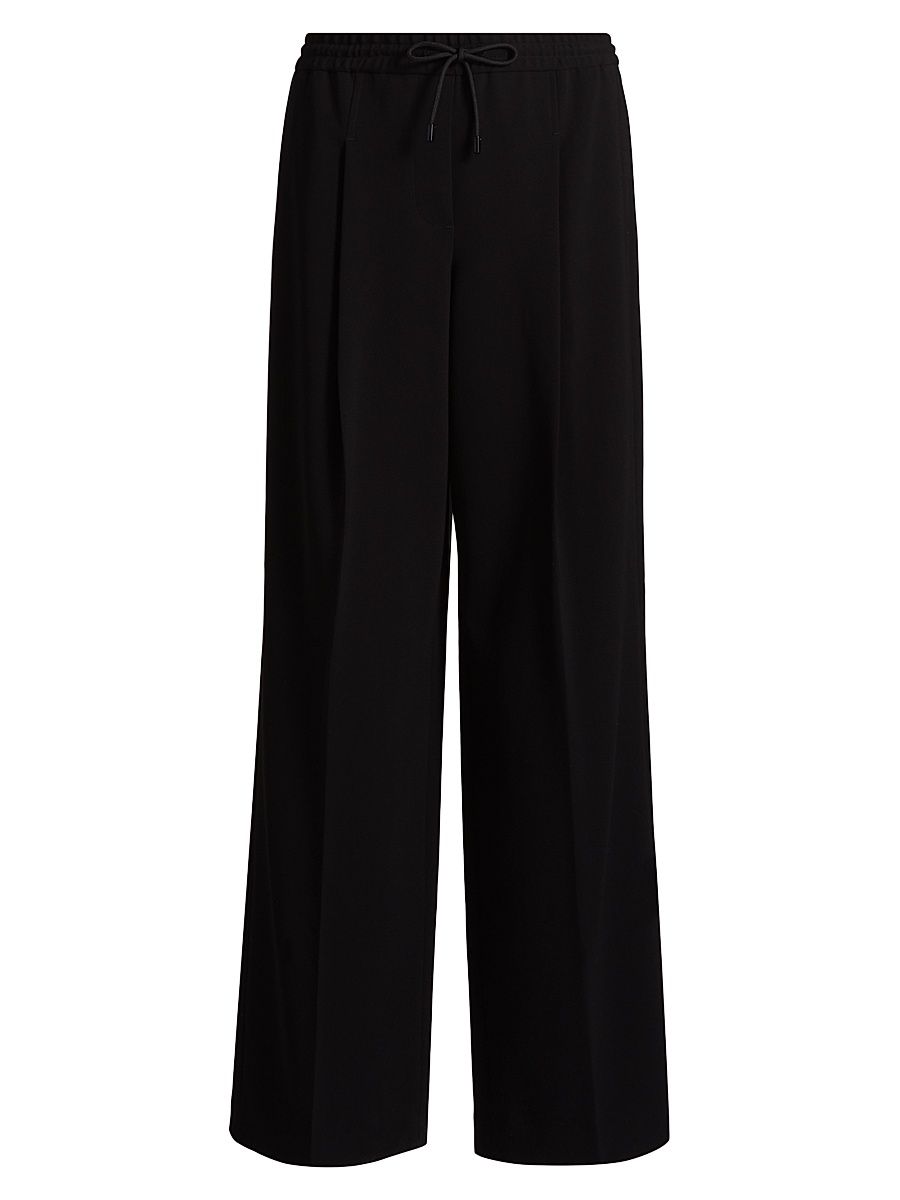 Women's Pleated Drawstring Wide-Leg Track Pants - Black - Size XL