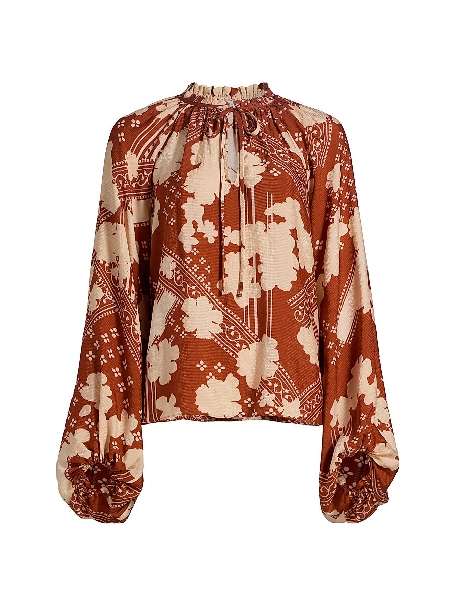 Women's Aaron Printed Tieneck Top - Amber Combo - Size XL