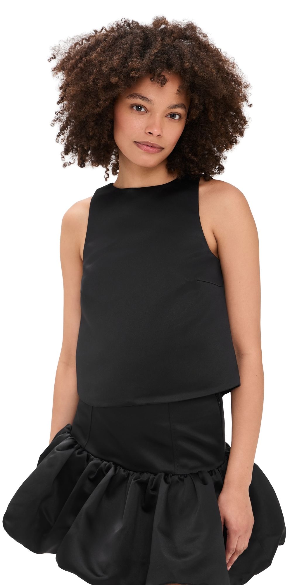 GANNI Duchesse Satin Crossover Open Back Top Black 44