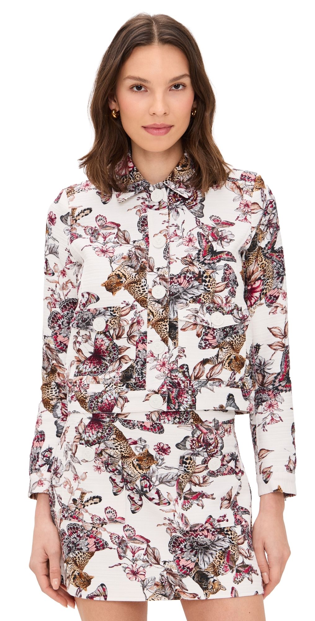 L'AGENCE Nyx Crop Jacket White Multi Butterfly 0