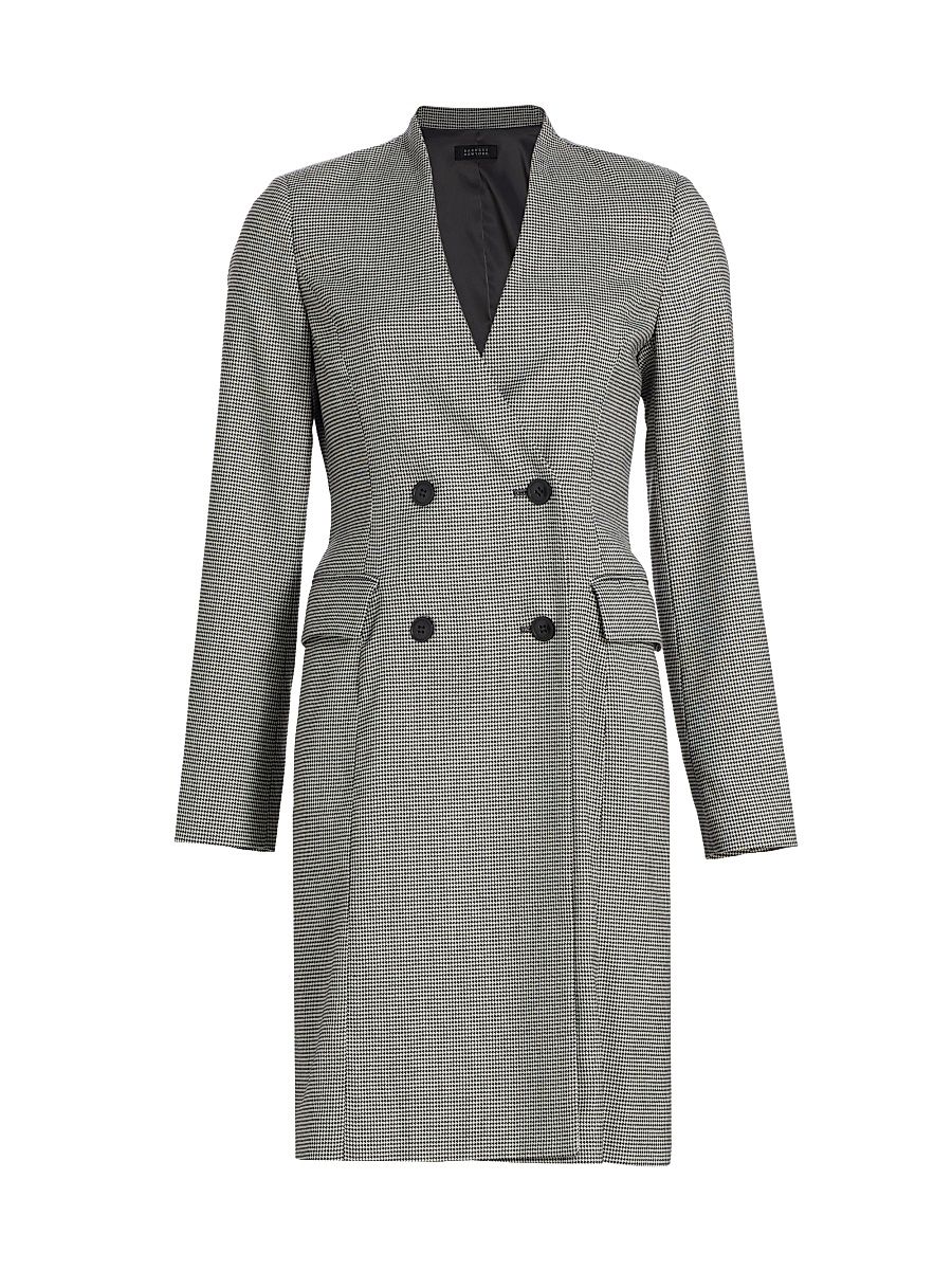 Women's Houndstooth Double-Breasted Blazer Dress - Black White - Size Large