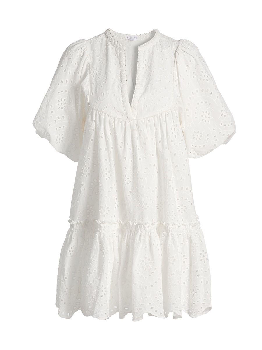 Women's Cruz Eyelet Cotton Minidress - Natural White Plain - Size XS