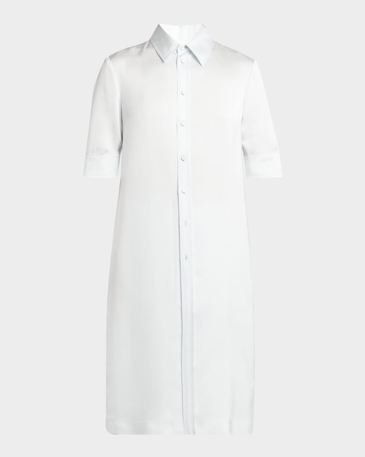 Short-Sleeve Long Fitted Button-Down Shirt