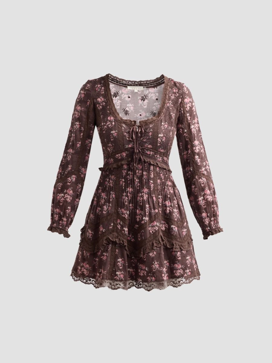 LoveShackFancy Women's Lysanthe Printed Mini Dress - Chocolate Truffle - Size 12