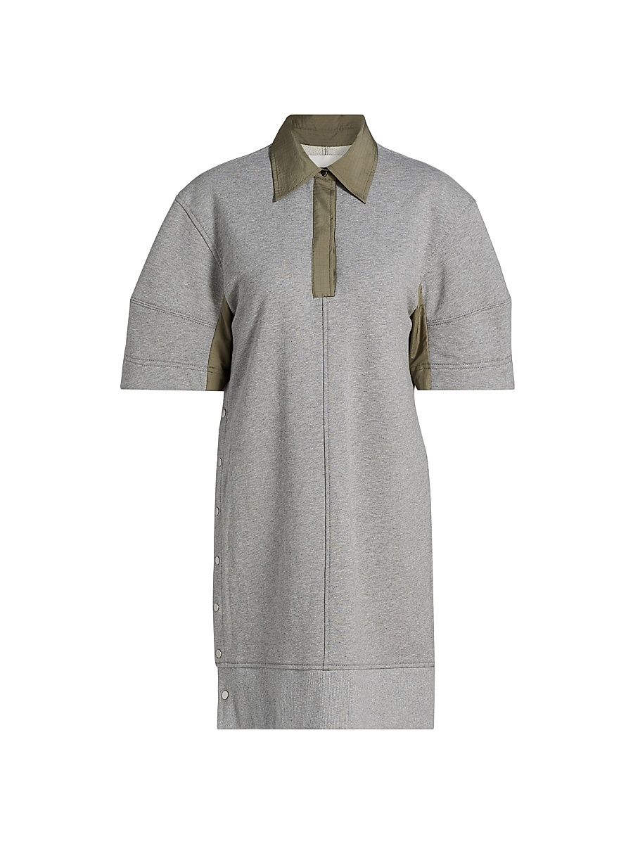 Women's Contrast-Trim Snap Terry Polo Minidress - Grey Melange Army - Size Large