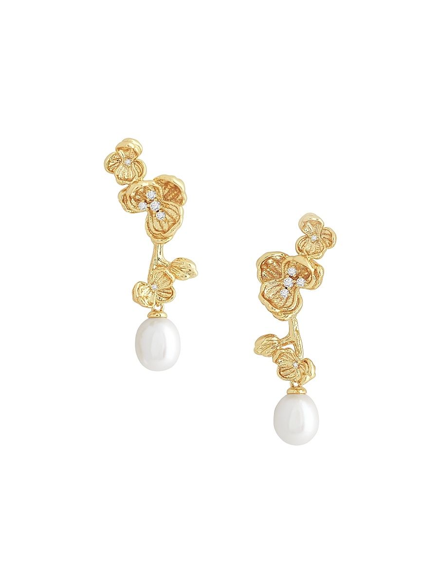 Women's Orchid 18K-Gold-Plated, Cubic Zirconia & Freshwater Pearl Drop Earrings - Gold