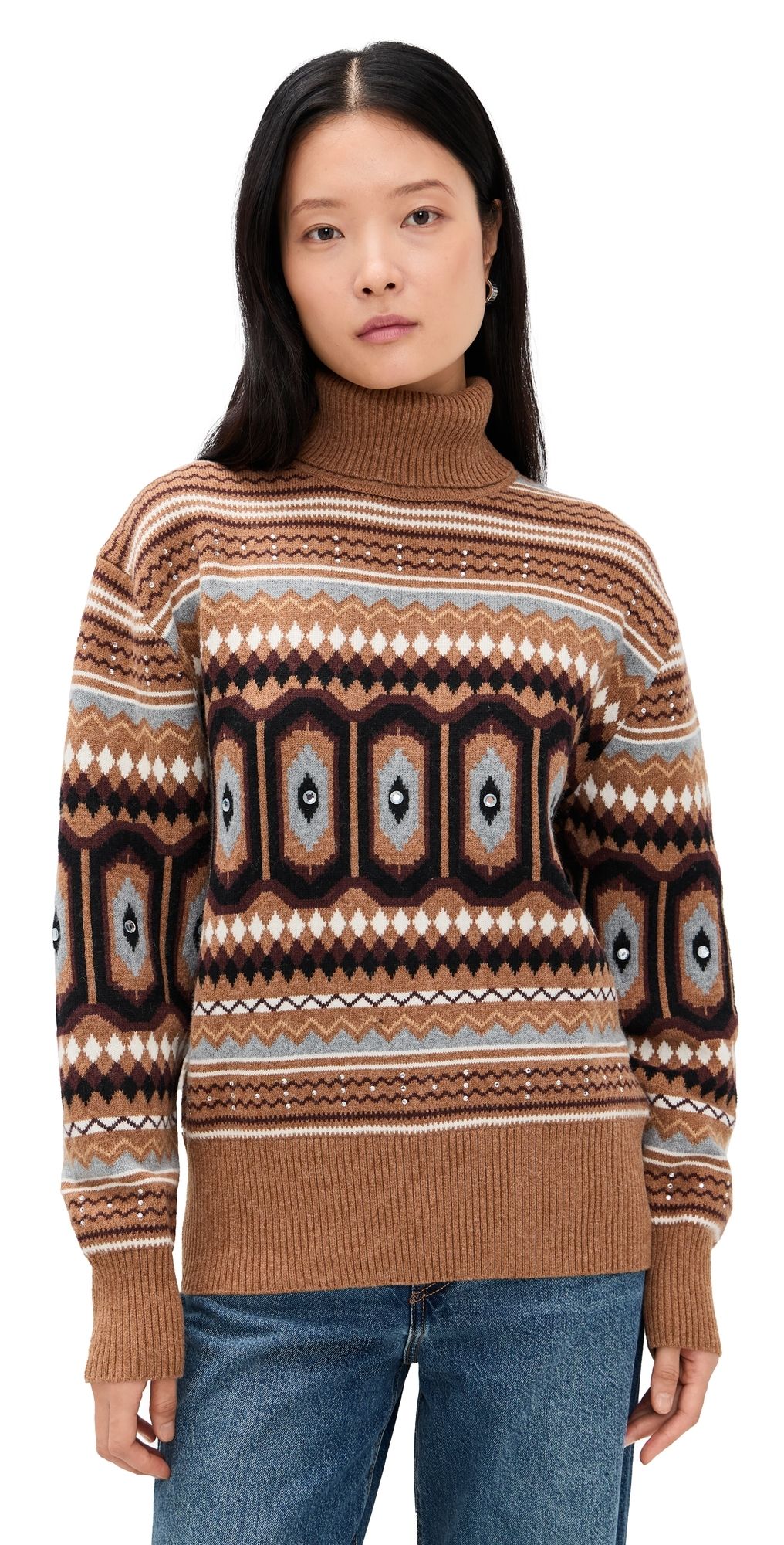 ALIGNE Christine Fair Isle Sweater Brown M