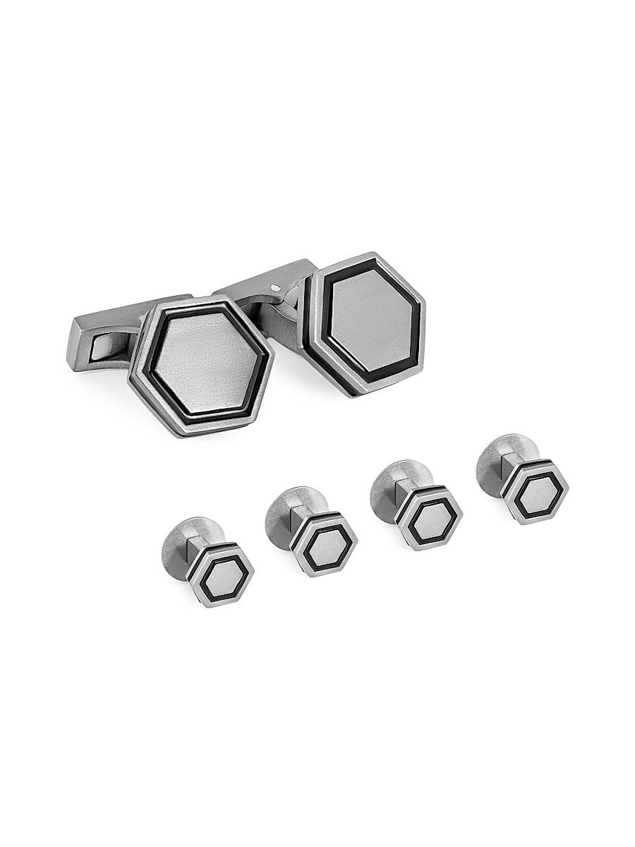 Men's Tateossian x Lamborghini Hex Titanium-Enamel Cufflinks & Shirt Stud Set - Black Enamel
