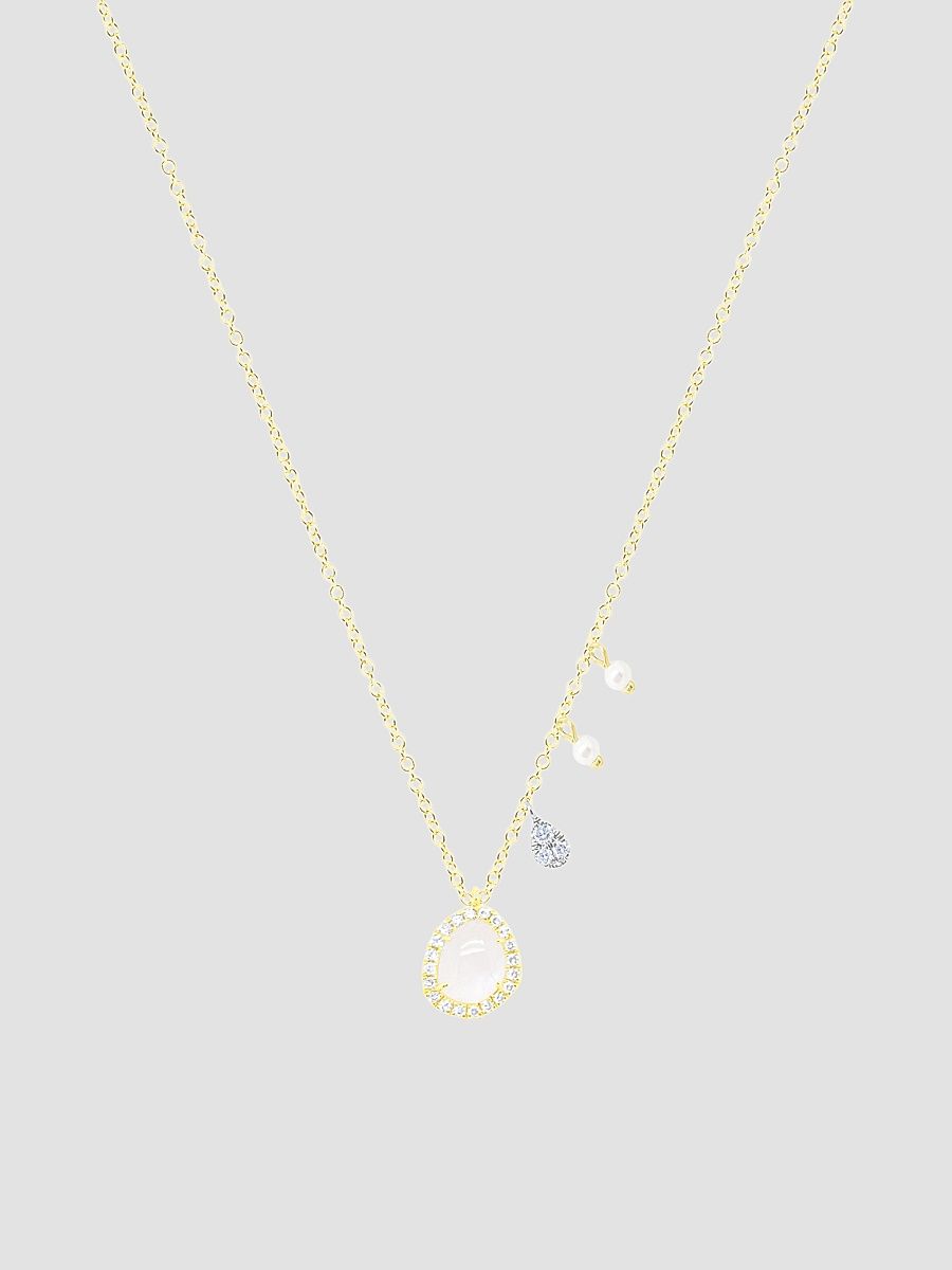 Women's 14K Yellow Gold, Rainbow Moonstone & 0.11 TCW Diamond Pendant Necklace - Yellow Gold
