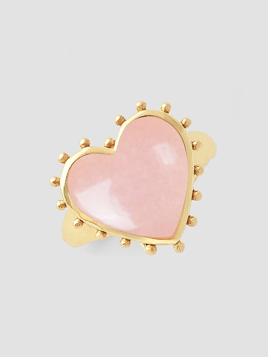 Women's Heart 18K-Gold-Plated & Gemstone Ring - Rose Quartz - Size 5
