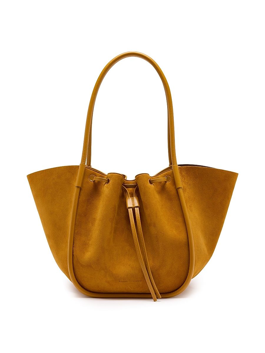 Women's Large Ruched Suede Tote Bag - Honey