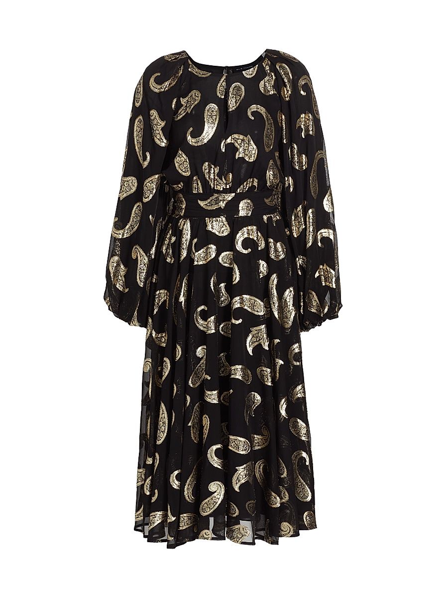 Women's The Audrey Paisley Midi-Dress - Noir Gold Paisley - Size Small