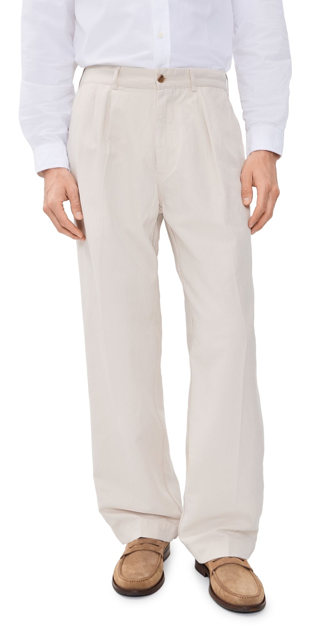 Knickerbocker Canal Pleated Twill Cotton and Linen Pants Birch 38