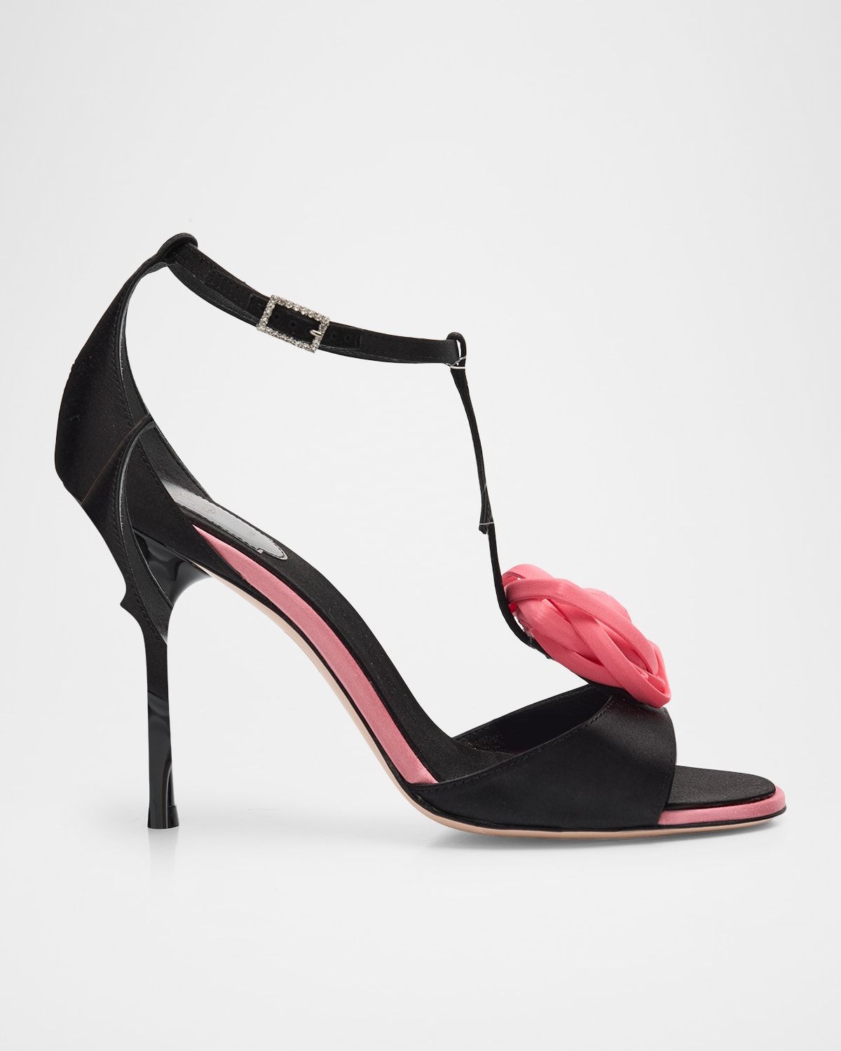 100mm Epine Rose T-Strap Satin Sandals