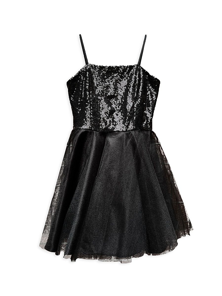 Girl's Fit & Flare Tulle Dress - Black - Size 8