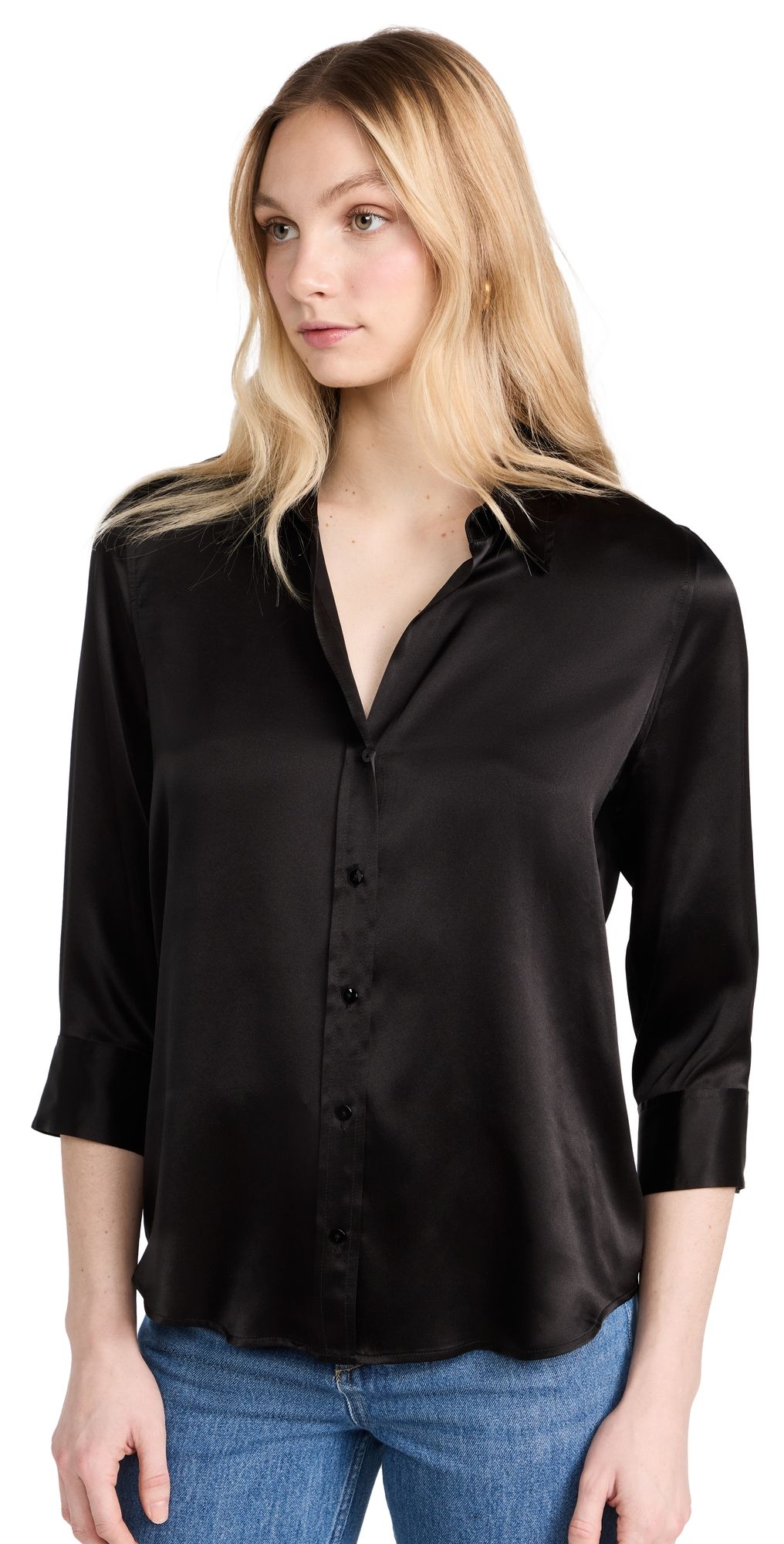 L'AGENCE Dani 3/4 Sleeve Blouse Black L