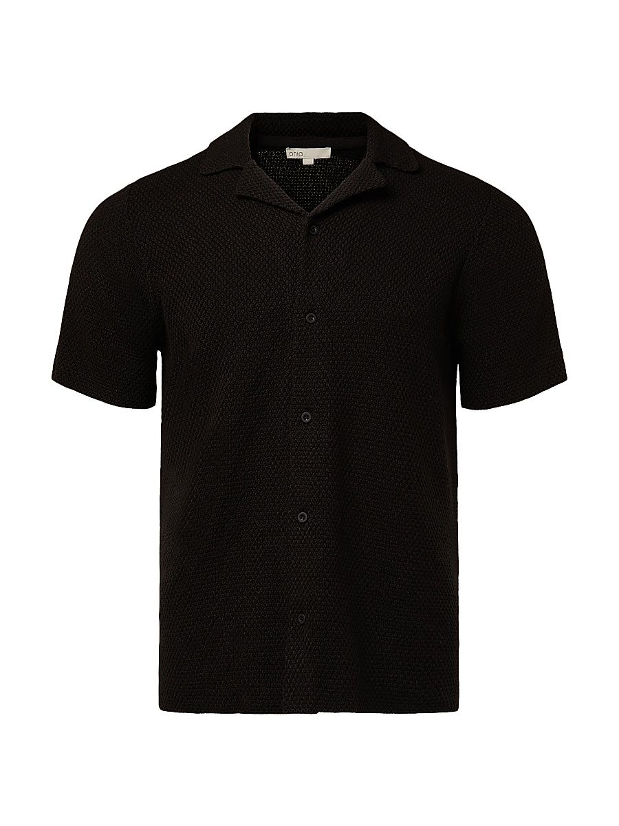 Men's Cotton Textured Camp Shirt - Black - Size XXL