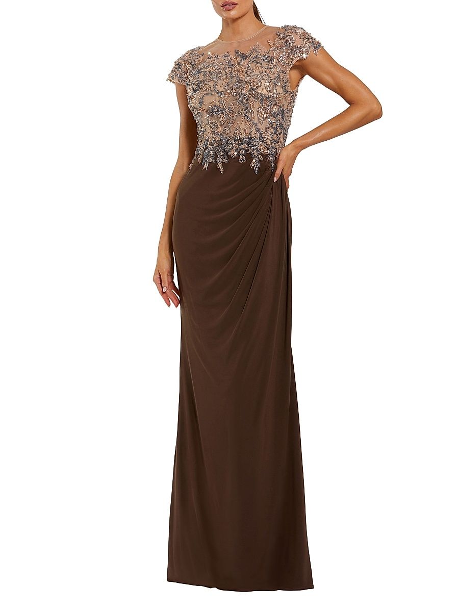 Women's Evening Crystal-Embellished Jersey Gown - Chocolate - Size 12