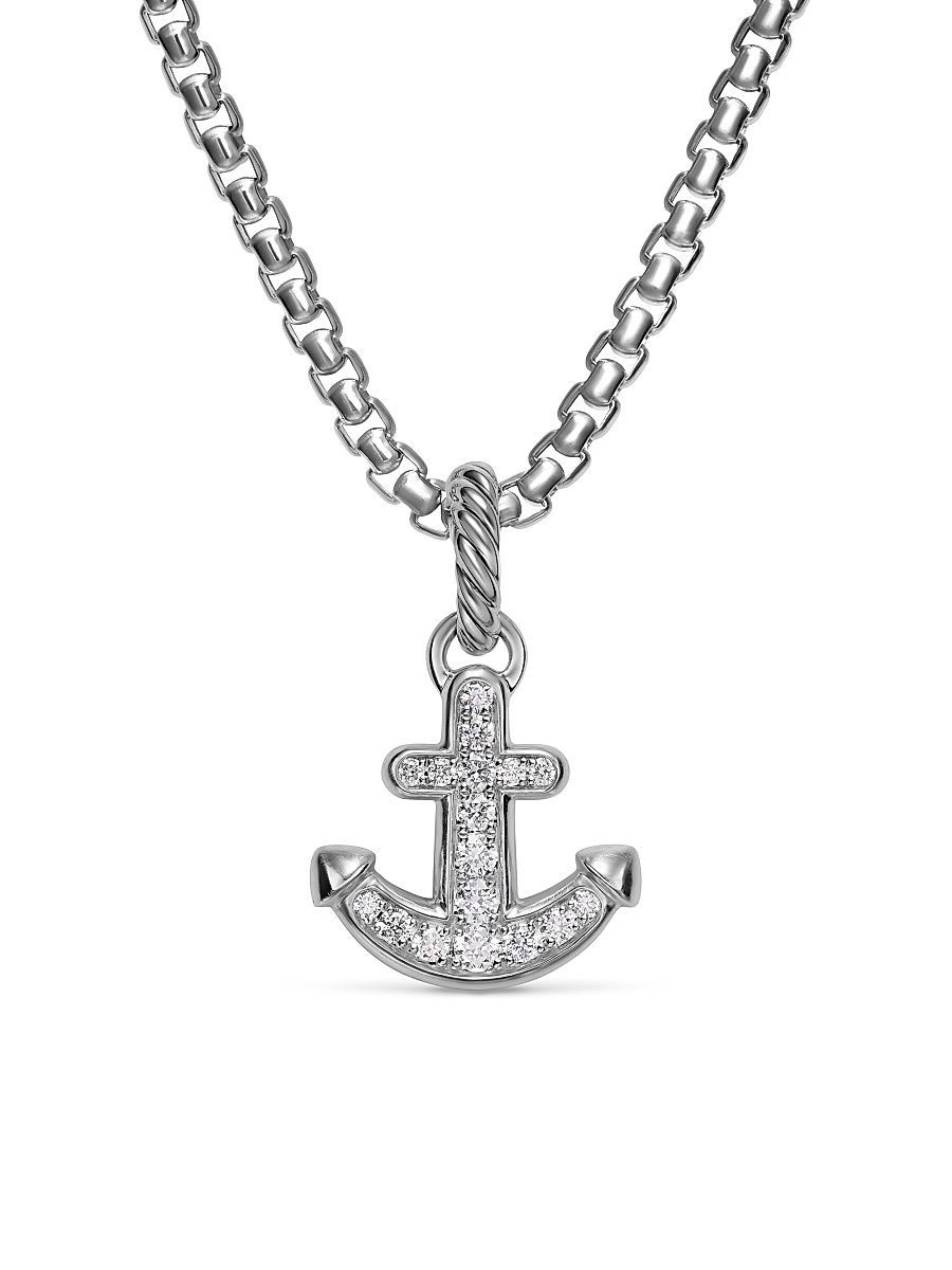 Women's Anchor Amulet in Sterling Silver with Diamonds, 14.2MM - Diamond