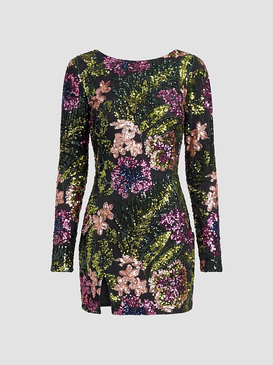 Women's Nathalia Sequin Mini Dress - Black Multi - Size XXL