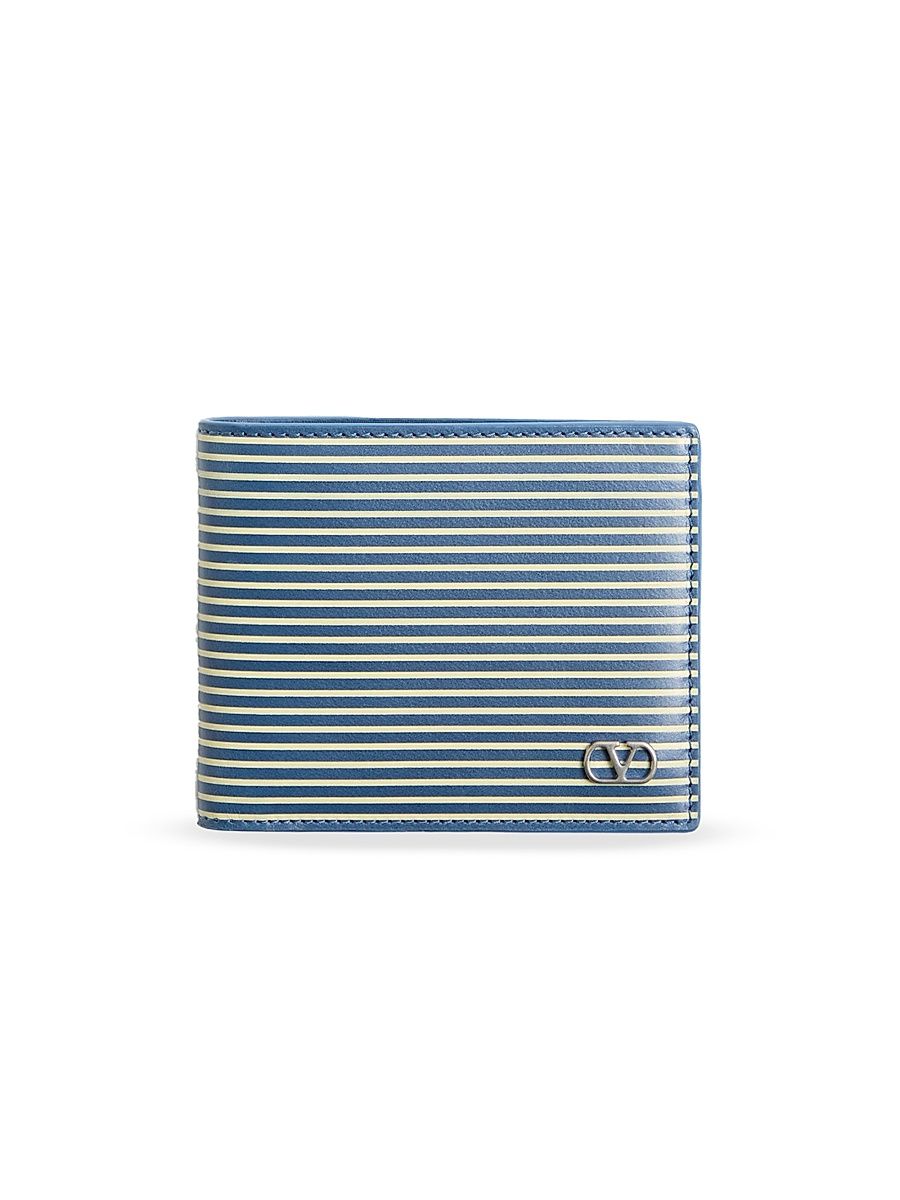 Men's Vlogo Signature Calfskin Wallet with Striped Print - Azure