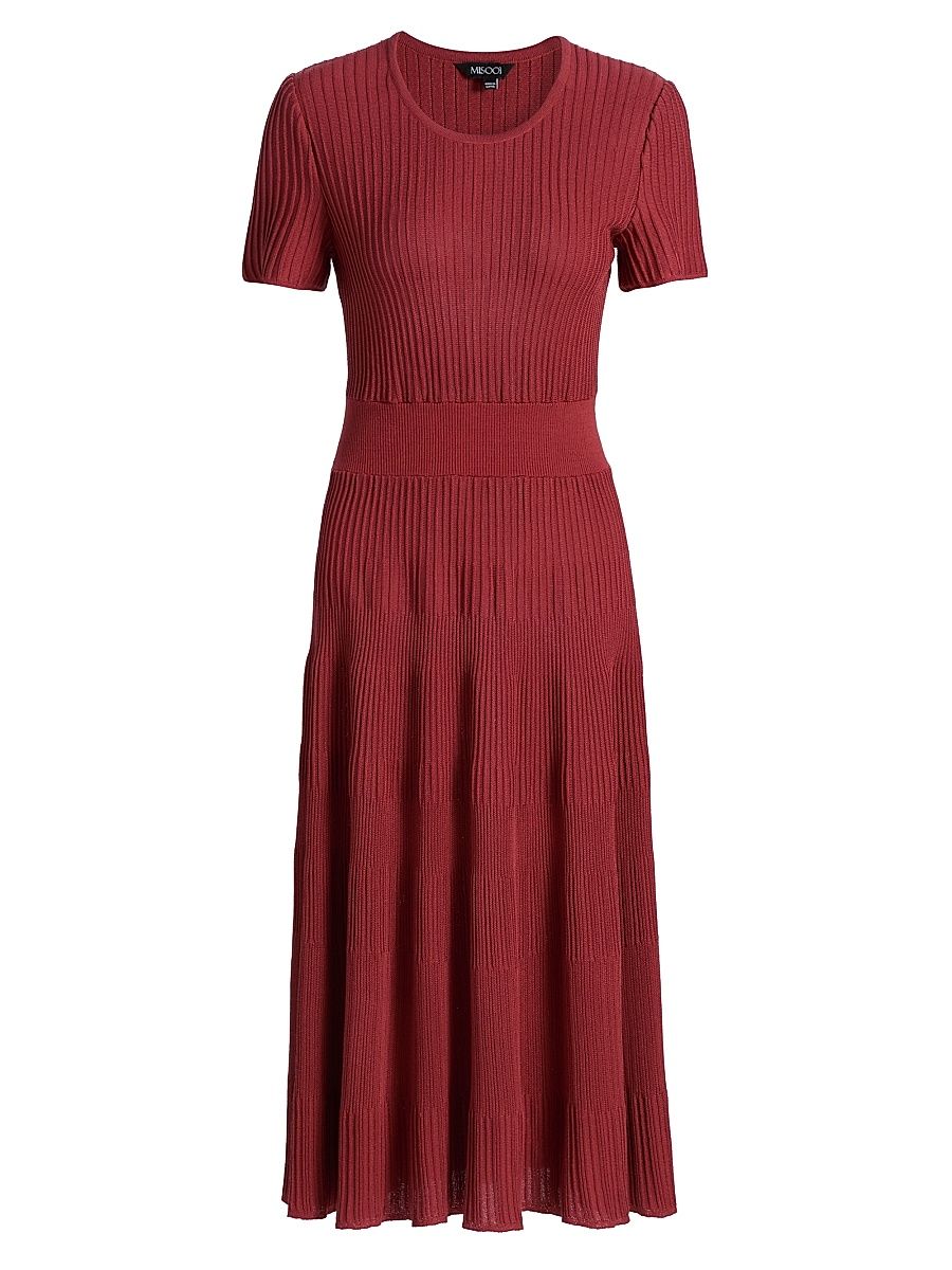 Women's Rib-Knit Fit & Flare Midi-Dress - Russet - Size XXL