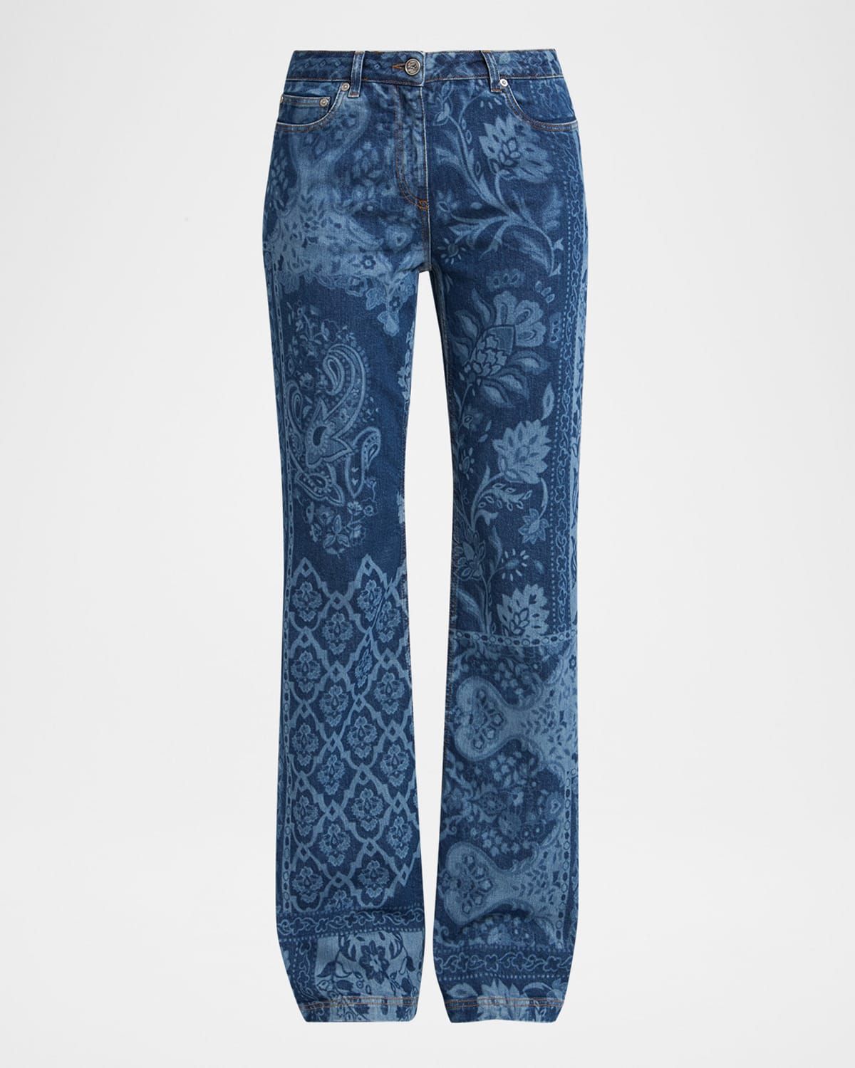 Paisley Patchwork Print Bootcut-Leg Jeans